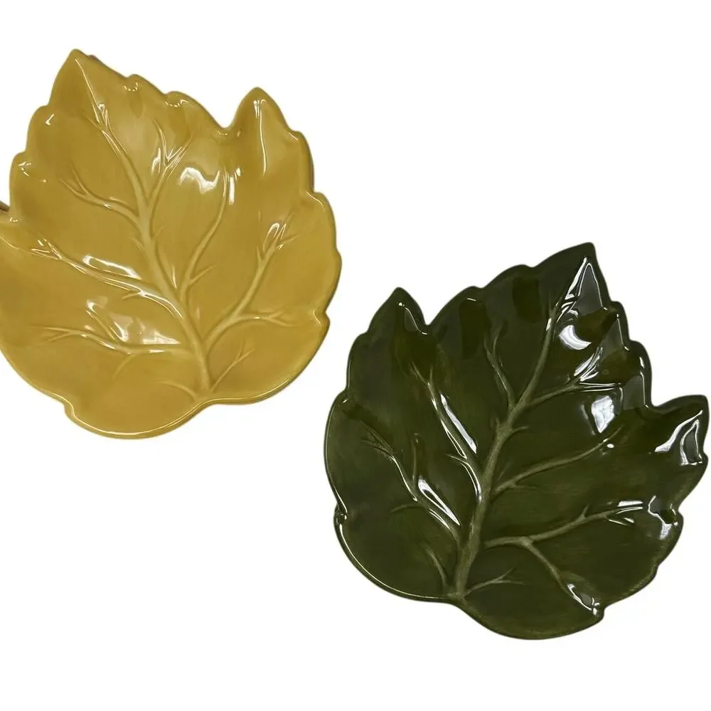 Tabletops Lifestyles Fruit Medley Leaf Plates Set 14 Hand Painted Ceramic